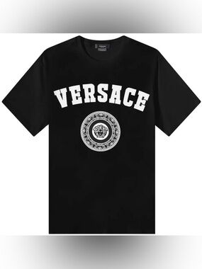 Versace Medusa Logo T-Shirt Black White Size L Unisex Made In Italy Cotton Tee